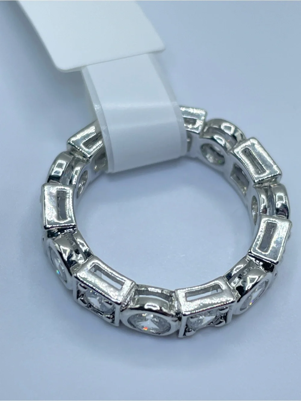 Swarovski Crystal Elements White Eternity Band Ring Geometric Bezel Set Sz 7